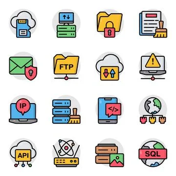 Set of Big Data and Cloud Technology Flat Icons Stock Illustration