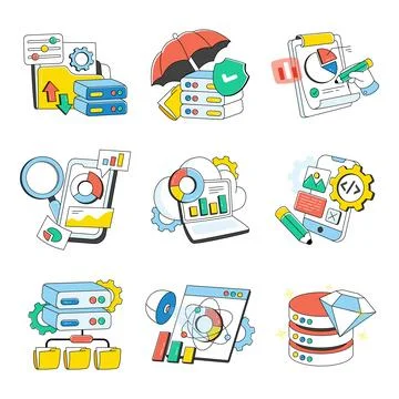 Set of Big Data Doodle Icons Illustrazione stock