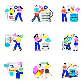 Set of Big Data Flat Illustrations Stock Illustration