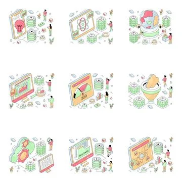Set of Big Data Isometric Illustrations 库存插图