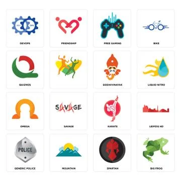 Set of big frog, spartan, generic police, karate, omega, siddhivinayak, quizn Free Stock Illustration