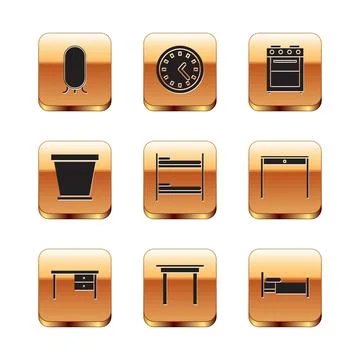 Set Big full length mirror, Office desk, Wooden table, Bunk bed, Flower pot Stock Illustration
