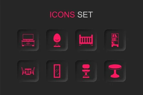 Set Big full length mirror, Armchair, TV table stand, Office, Library books.. Stock Illustration