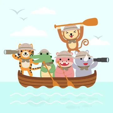A set of big Isolated Vector animal adventure traveling illustration, Stock Illustration