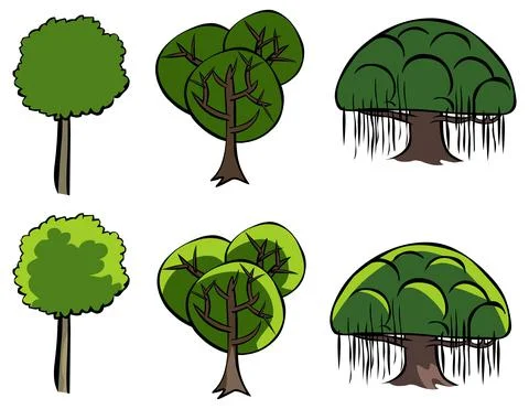 Set of big tree illustartion Stock Illustration