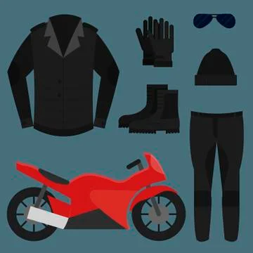Set Biker Apparel, Vector Illustration Stock Illustration