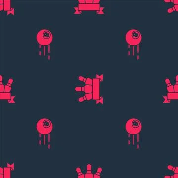 Set Billiard ball and Bowling pin on seamless pattern. Vector 스톡 일러스트