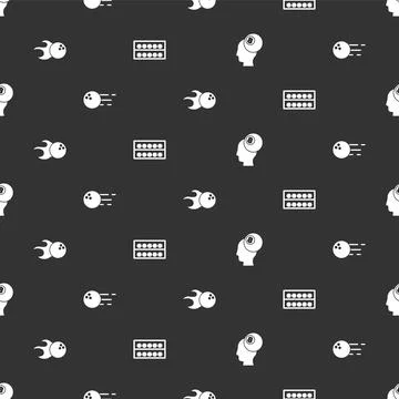 Set Billiard ball, Bowling,  and balls on stand on seamless pattern. Vector Stock Illustration