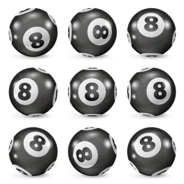 Set of billiard balls eights from different angles Stock Illustration