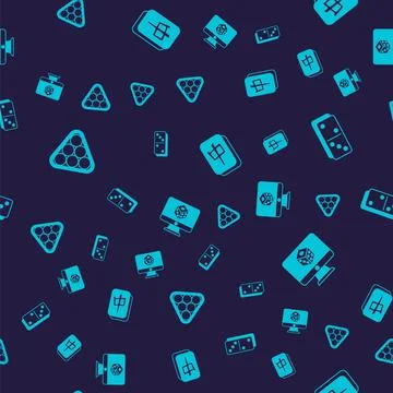 Set Billiard balls in triangle, Domino, Mahjong pieces and Game dice on seamless Stock Illustration