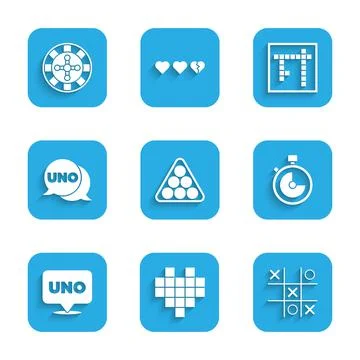 Set Billiard balls in triangle, Pixel hearts for game, Tic tac toe, Stopwatch Stock-Illustration