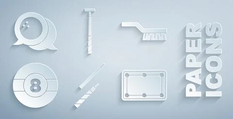 Set Billiard cue, Pool table brush, ball, and Bowling icon. Vector Stock Illustration