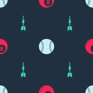 Set Billiard pool snooker ball, Tennis and Dart arrow on seamless pattern Illustrazione stock
