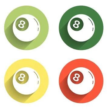 Set Billiard pool snooker ball with number 8 icon isolated with long shadow.. Stock Illustration