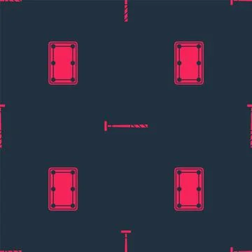 Set Billiard table and cue on seamless pattern. Vector Stock Illustration