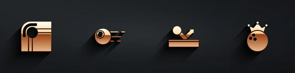 Set Billiard table, ball, and Bowling icon with long shadow. Vector イラスト素材