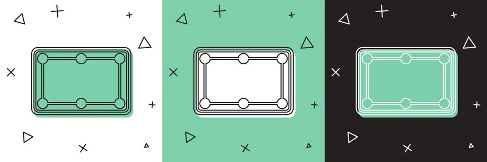 Set Billiard table icon isolated on white and green, black background. Pool Stock Illustration