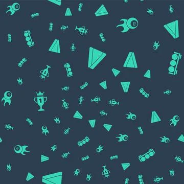 Set Billiard triangle, ball, Award cup and balls on stand on seamless pattern Stock Illustration