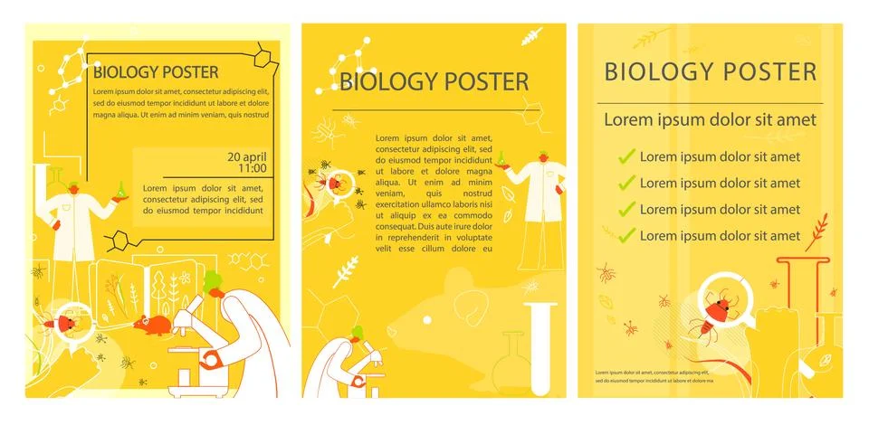 Set of bilology poster Science Bright natural flyers Stock Illustration