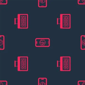 Set Binary code and Mobile with art store app on seamless pattern. Vector Stock Illustration