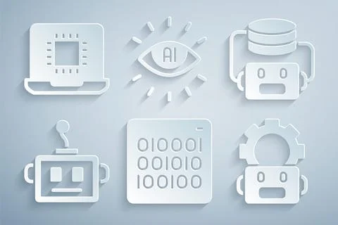 Set Binary code, Artificial intelligence robot, Robot setting, AI and Processor Stock Illustration