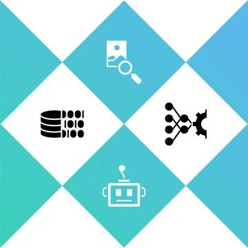 Set Binary code, Artificial intelligence robot, Photo retouching and Neural Illustrazione stock