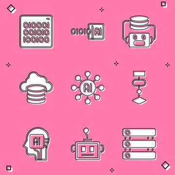 Set Binary code, Artificial intelligence robot, Cloud database, Neural network 스톡 일러스트