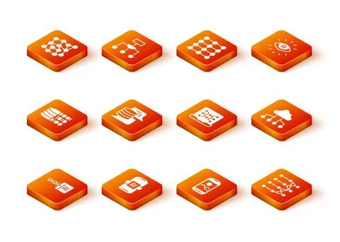 Set Binary code, Artificial intelligence AI, Server, Data, Mobile phone, Neural Stock Illustration