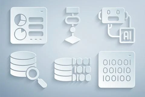 Set Binary code, Artificial intelligence robot, Server, Algorithm and Computer Stock Illustration