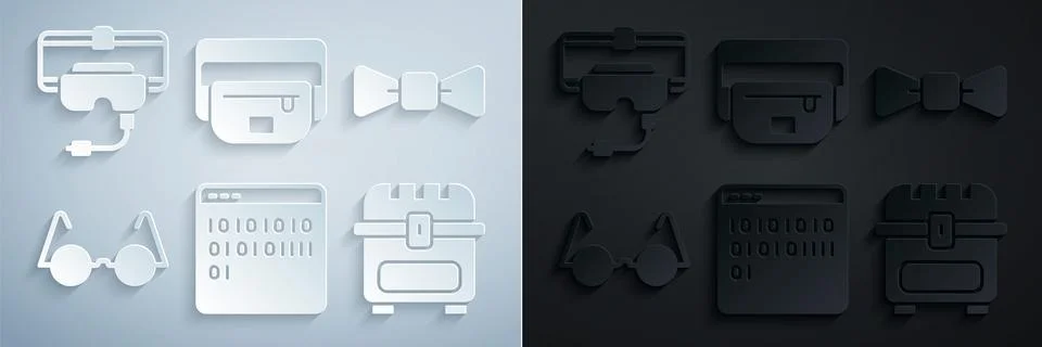 Set Binary code, Bow tie, Eyeglasses, Antique treasure chest, Waist bag of 스톡 일러스트