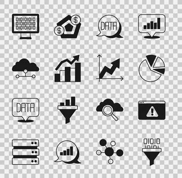 Set Binary code, Browser with exclamation mark, Pie chart infographic, Data 스톡 일러스트
