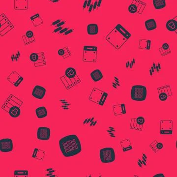 Set Binary code, Browser with stocks market, Server security padlock and  on  Stock Illustration