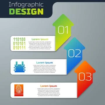 Set Binary code, Bulletproof vest and Fingerprint. Business infographic template Stock Illustration