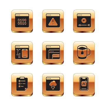 Set Binary code, Clipboard with checklist, Cloud technology data transfer Stock Illustration