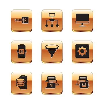 Set Binary code, Cloud technology data transfer, Chat bot, Funnel or filter Stockillustratie