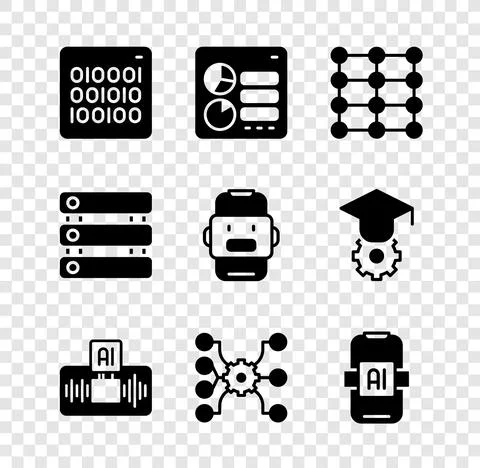 Set Binary code, Computer api interface, Neural network, Artificial intelligence Stock Illustration