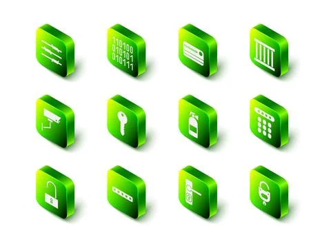 Set Binary code, Credit card, Prison window, Password protection, Lock and key Stock Illustration
