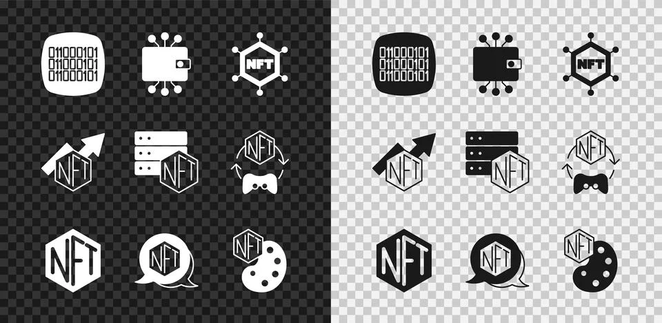 Set Binary code, Cryptocurrency wallet, NFT blockchain technology, Digital cr Illustrazione stock