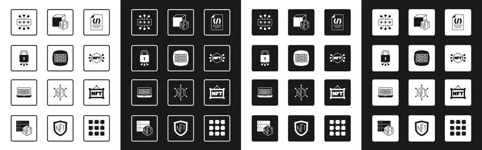 Set Binary code, Cyber security, NFT Digital crypto art, and icon. Vector Stock Illustration