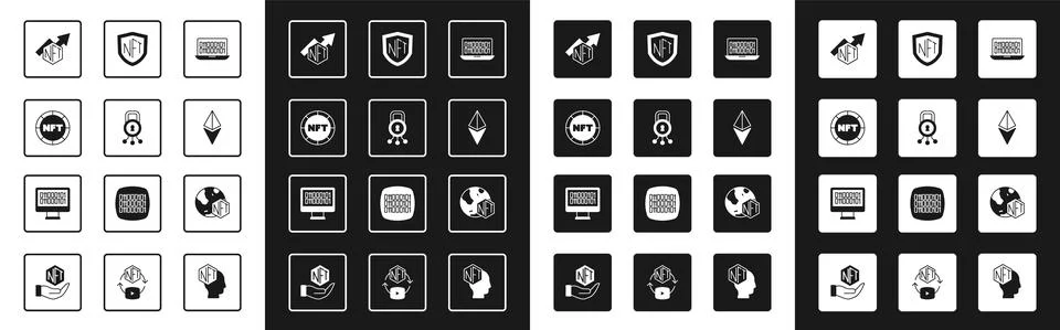 Set Binary code, Cyber security, NFT Digital crypto art, growth bar chart Stock Illustration