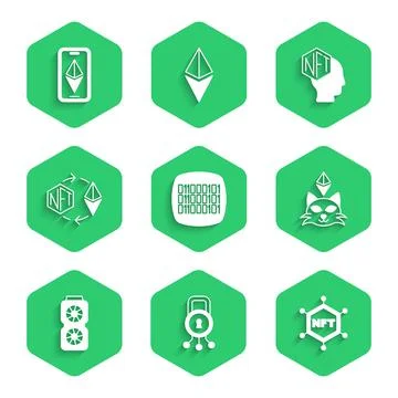 Set Binary code, Cyber security, NFT blockchain technology, Digital crypto art Stock Illustration