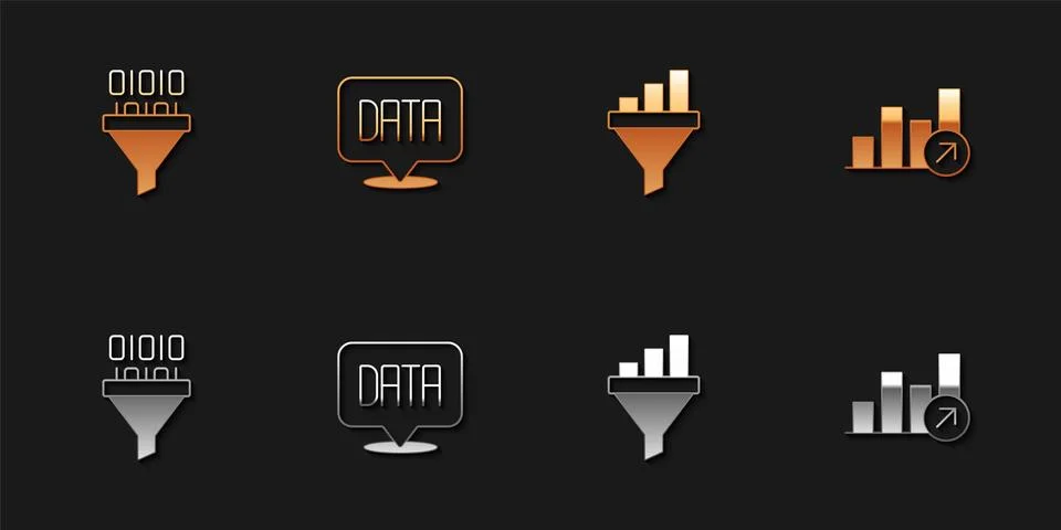 Set Binary code, Data analysis, Sales funnel with chart and Financial growt.. Illustrazione stock