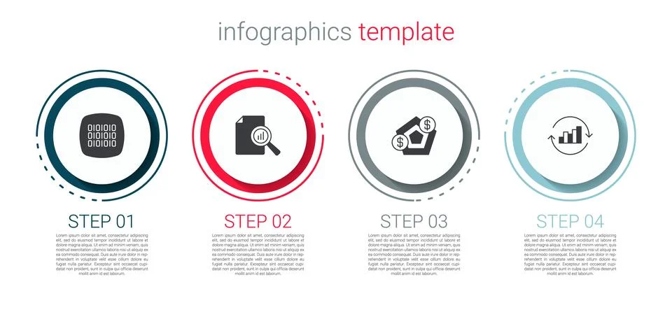 Set Binary code, Document with graph chart, Financial growth and Pie infographic Stock Illustration