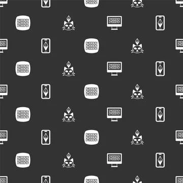 Set Binary code, Ethereum ETH, and NFT Digital crypto art on seamless pattern Stock Illustration