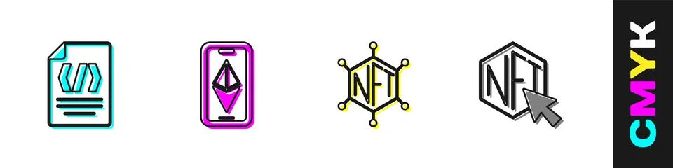 Set Binary code, Ethereum ETH, NFT blockchain technology and Digital crypto a 库存插图