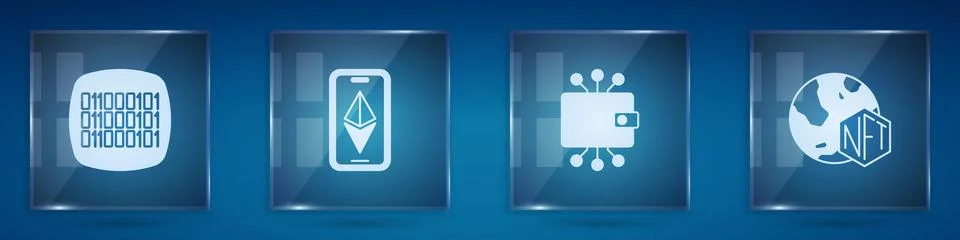 Set Binary code, Ethereum ETH, Cryptocurrency wallet and NFT Digital crypto art イラスト素材