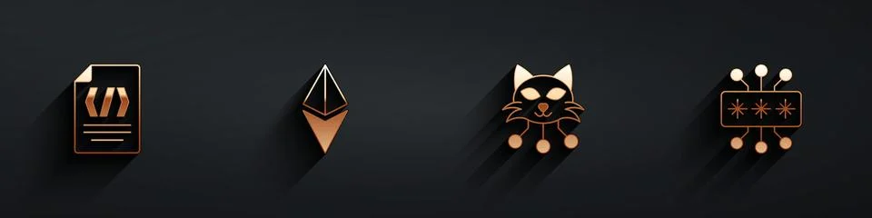 Set Binary code, Ethereum ETH, NFT Digital crypto art and Cyber security ic.. Stock Illustration