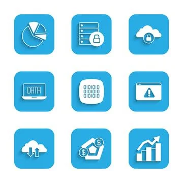 Set Binary code, Financial growth, Browser with exclamation mark, Cloud dow.. Stock Illustration