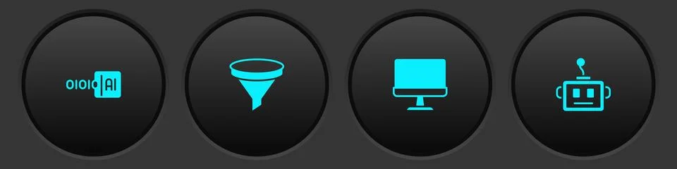 Set Binary code, Funnel or filter, Computer monitor and Artificial intelligence Stock-Illustration