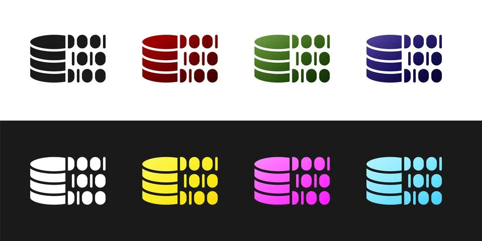 Set Binary code icon isolated on black and white background. Vector Stock Illustration